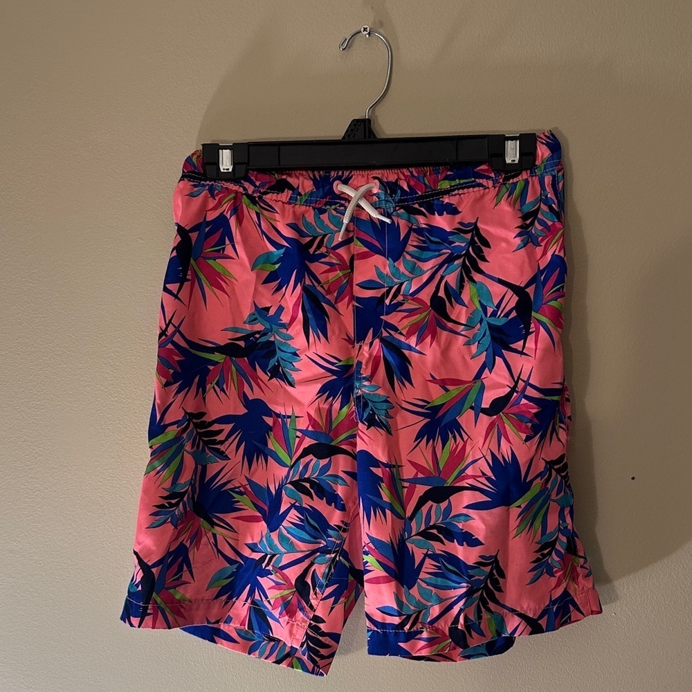 Lands' End Pink and Blue Leaf Print Shorts